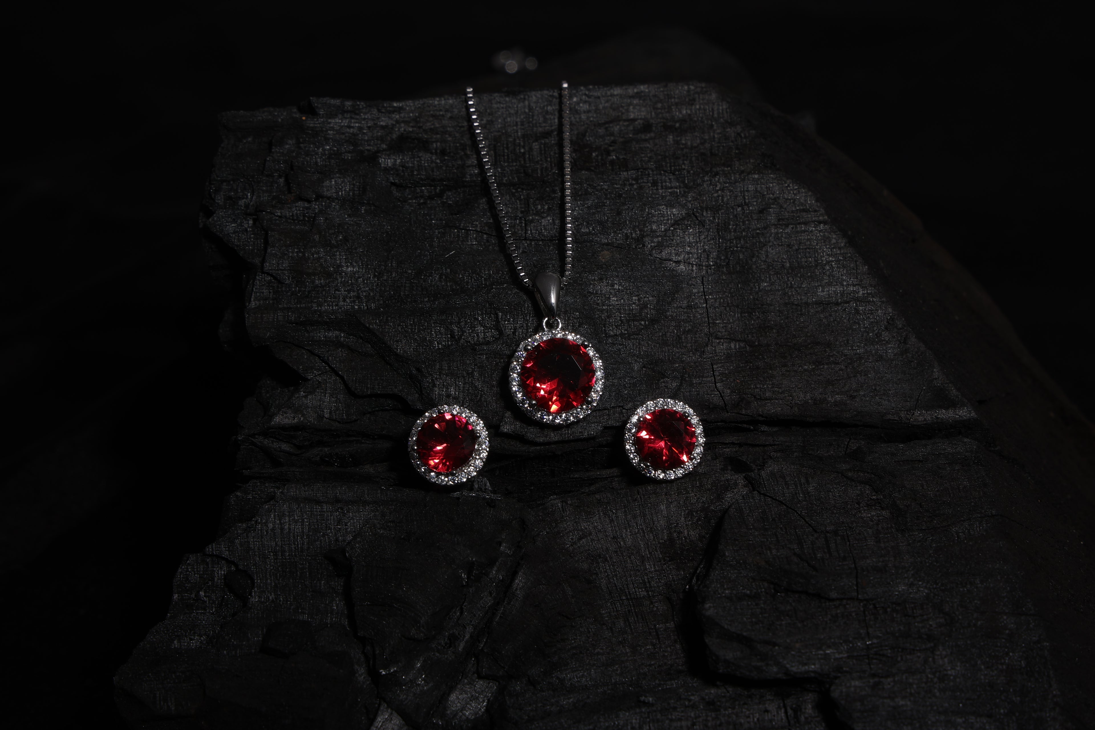 Ruby Radiance Halo set - necklace and earrings