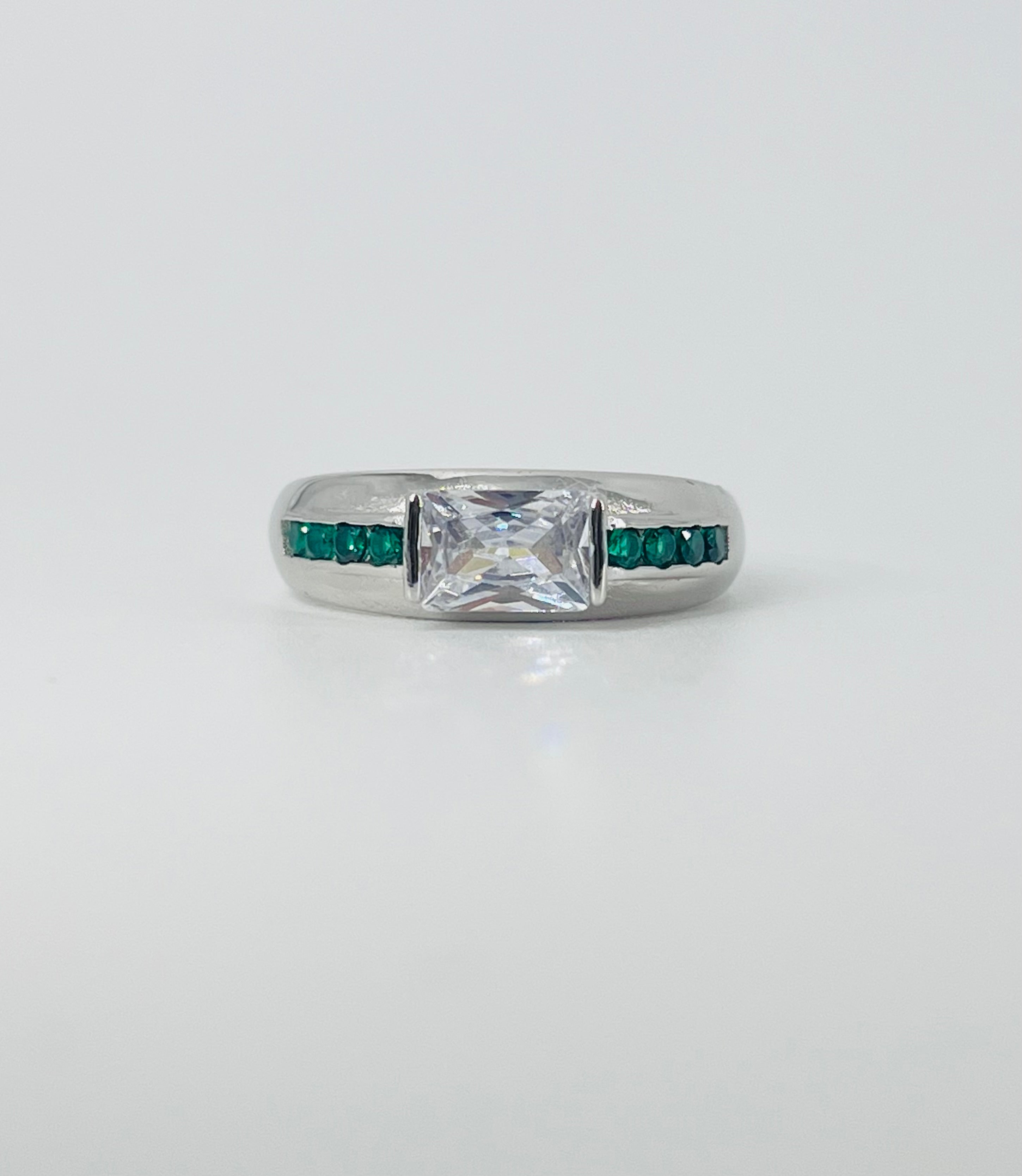 Emerald Cushion Crown Ring