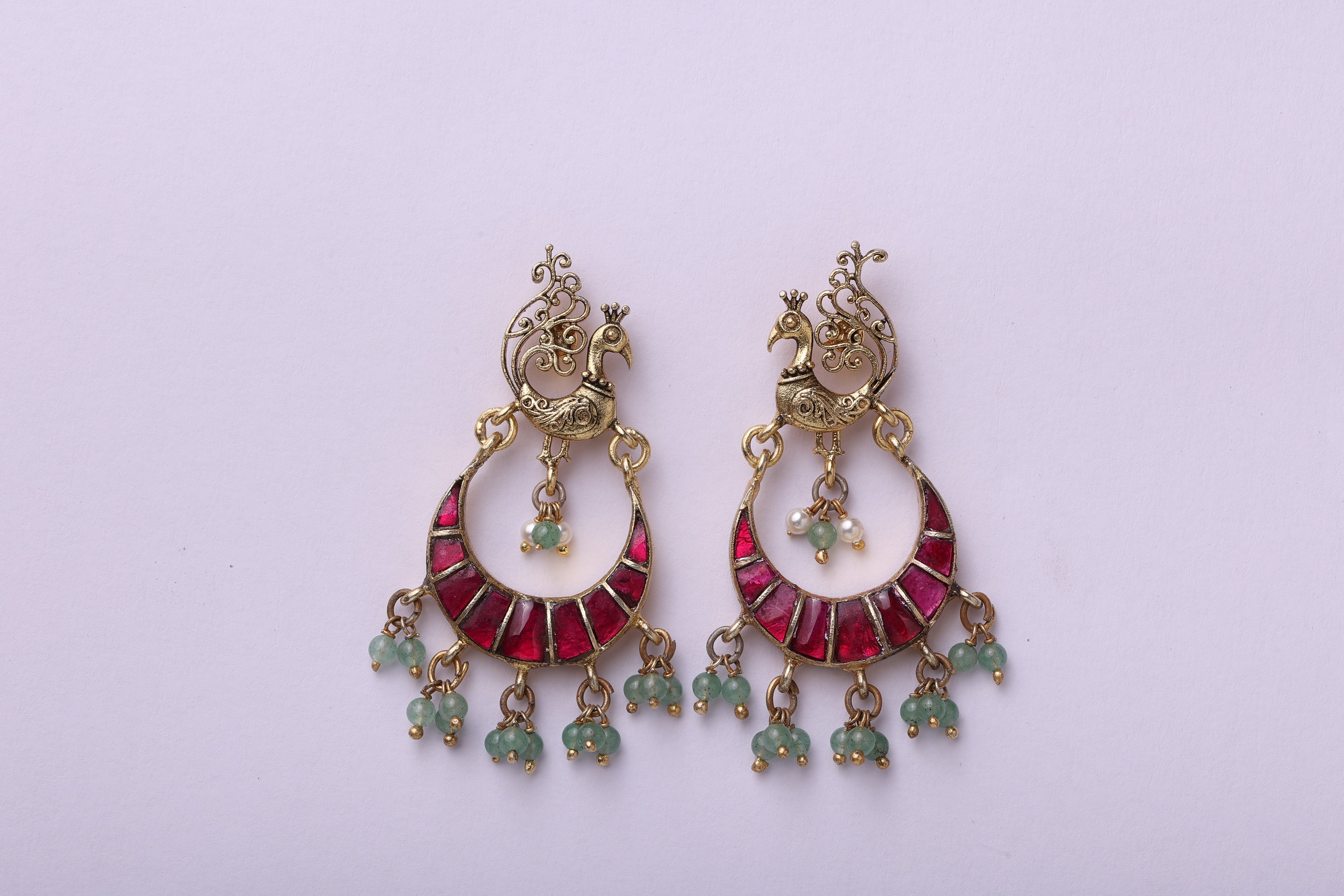 Ruby crescent jhumkas