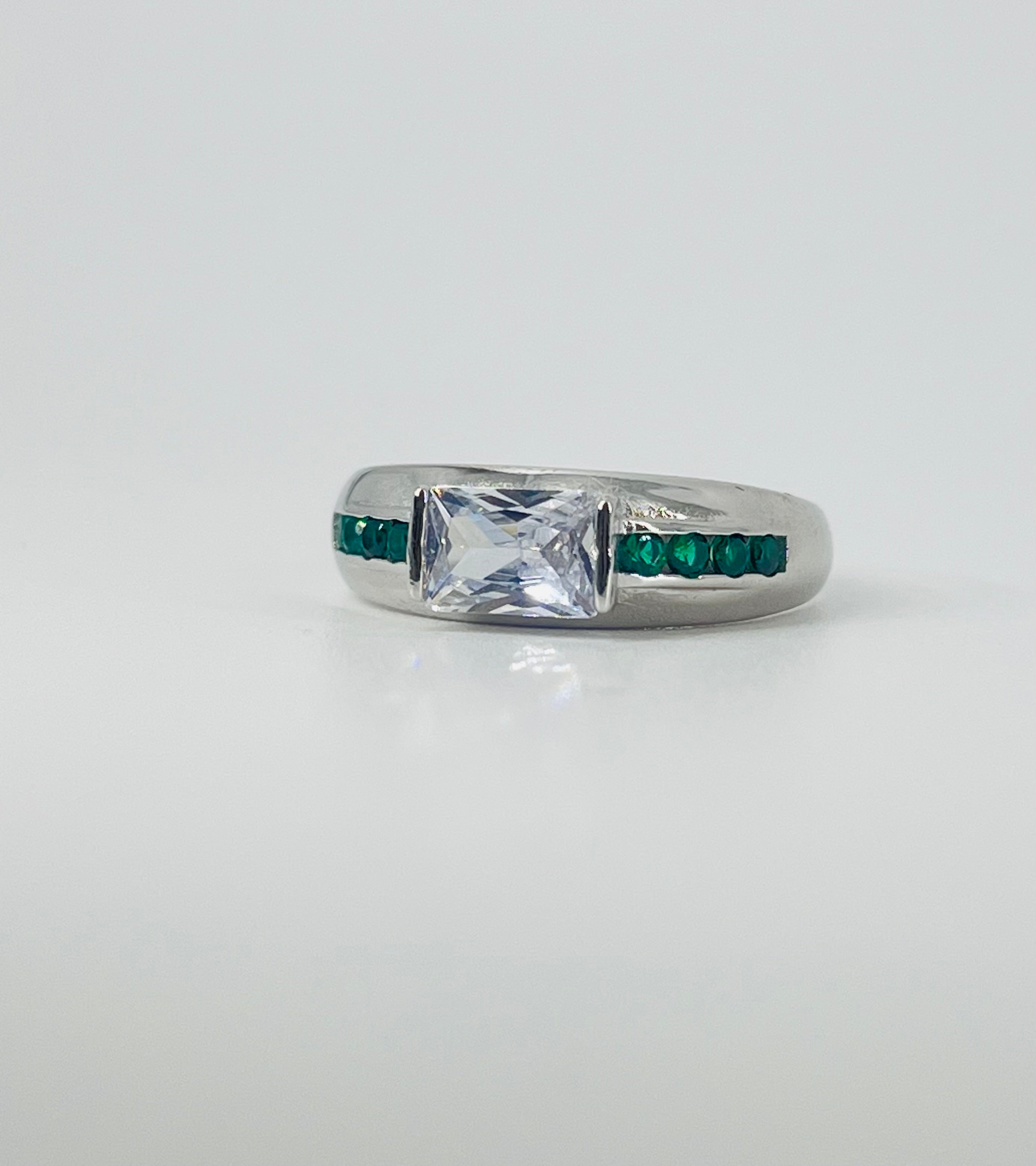 Emerald Cushion Crown Ring