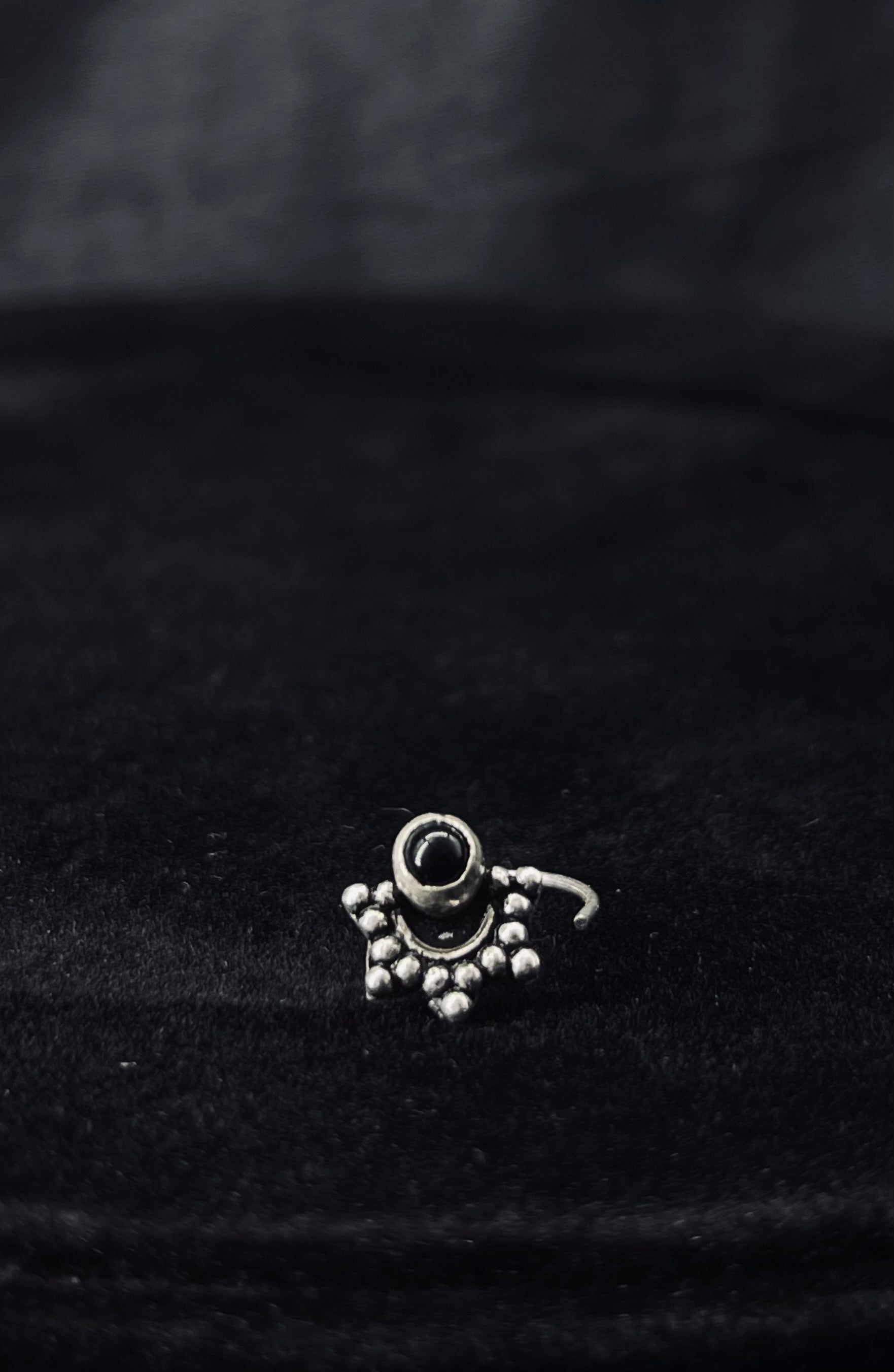 Black Stone Crescent Nose Pin